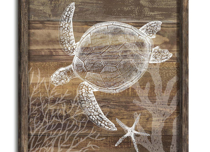 Inpraradiso Sea Wall Art Decor Picture: Bathroom Ocean Theme Wood Print Decor Turtle Marine Life Underwater Painting Rustic Beach Coastal Animal Artwork for Living Room Bedroom Office 16x16 Inch