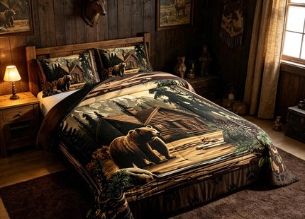 Erosebridal Rustic Cabin Bedding Sets Full Hunting Wild Bear Comforter Set Country Farmhouse Lodge Down Comforter for Kids Boys Adults Men Retro Woodland Mountain Pine Tree Leaves Quilt Duvet