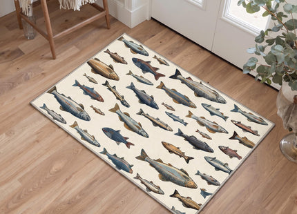 Bavni 2x5 Fishing Runner Rug, Washable Vintage Cabin Fish Runner