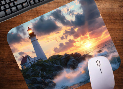 Coastal Shoreline Waves Sandy Beach Theme Mouse Pad Mat Mousepad for Desk Computer Laptop PC Gaming Home or Office Gift (Lighthouse Sunset MP33)