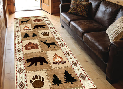 Rustic Cabin Bear Deer 2x6 Runner Rug for Hallway Bathroom Kitchen Washable