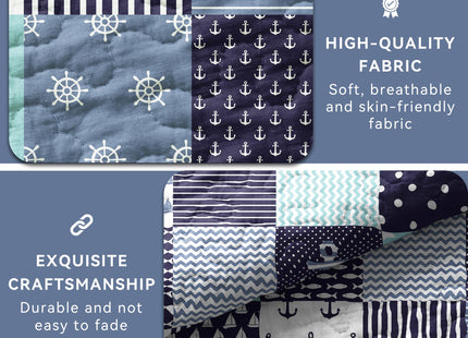 weesire Nautical Bedding Queen Size Coastal Quilt with 2 Shams, Coastal Beach Comforter Sets Ocean Bedspreads Coverlet Summer Bedding, 90''x96''