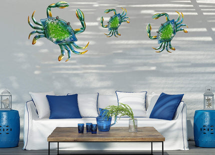 JOYBee 3Pcs 18inch 13inch 9inch Large Coastal Ocean Metal Crab Wall Art Decor Family Set -Christmas Decorations-Decoration for Outdoor Indoor Bathroom Kitchen Garden Bedroom Patio