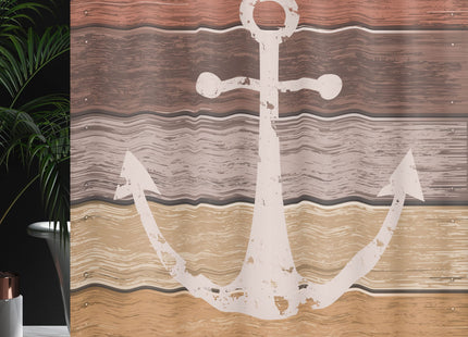 Ambesonne Anchor Shower Curtain, Bathroom Accessories Nautical Themes Grunge Marine on Wooden Planks, Cloth Fabric for Guest Master Restroom House Decor with 12 Hooks, 69" W x 75" L, Mustard Redbrown