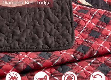 Virah Bella Diamond Bear Lodge 3 Piece Quilt Bedding Set, Rustic Cabin Plaid Country Comforter with 2 Matching Standard Pillow Shams, Soft Lightweight Bedspread for All Season Comfort, Full/Queen