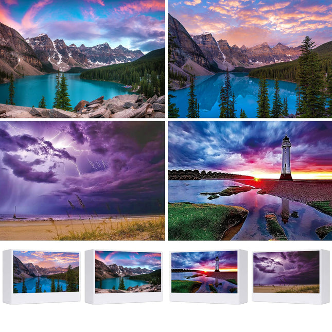 Puzzles for Adults 4 Pack 1000 Pieces, Jigsaw Puzzles Nature Landscape Scene Travel Challenging Puzzle Perfect for Family Activity Game Night Gifts Home Decor(Lightning & Lighthouse & Moraine Lake)