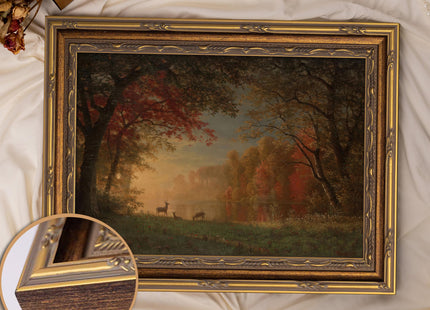 UAWRL Vintage Framed Fall Forest Deer Wildlife Landscape Canvas Wall Art