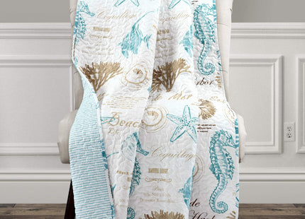Lush Decor Harbor Life Throw Blanket, 50" W x 60" L, Blue & Taupe - Throw Blankets for Bed - Couch Blanket - Coastal Throw Blanket for Couch