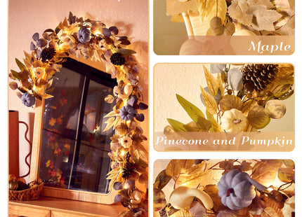 DecorbyHannah 6ft Fall Garland for Mantle with Lights, Pumpkin, Pinecone