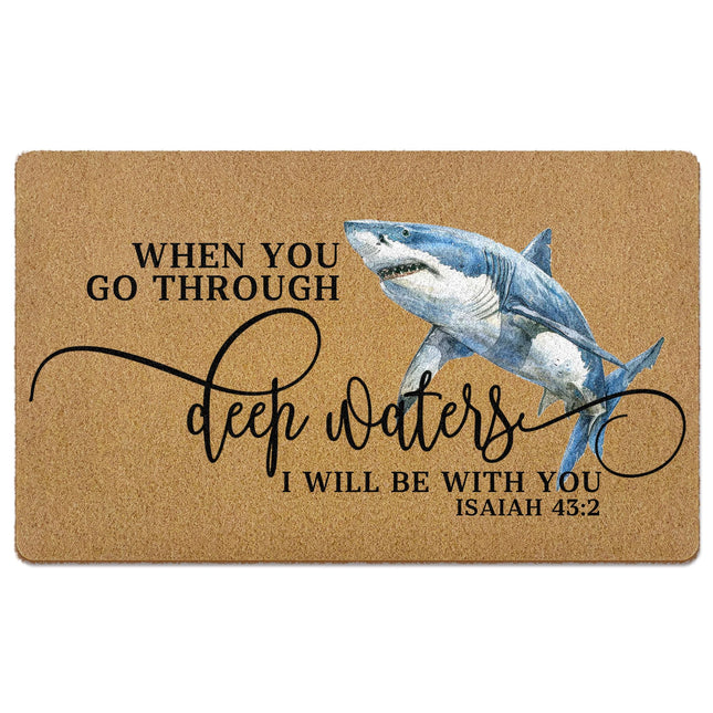 XINCEYWJ Coastal Shark Christian Door Mat, Beach Coir Doormat, Shark Gifts for Women, Ocean Beach Bible Verse Welcome Front Door Mat Indoor Outdoor Entrance for Home Outside Front Door, 17x30 Inch