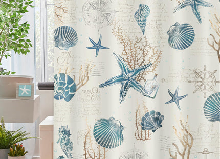 Starfish Seashell Shower Curtain Set Beach Coastal Nautical Bathroom Decor