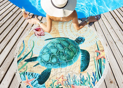 LIVILAN Sea Turtle Round Beach Towel, Microfiber, 59" Diameter, Quick Dry, Sand Free, Ocean Sea Turtle Gifts