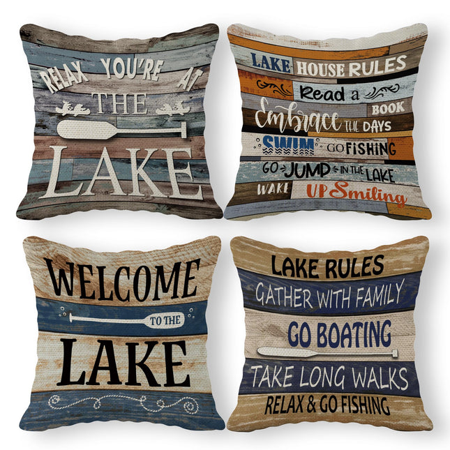 The Lake Throw Pillow Case, 18 x 18 Inch Set of 4, Lake House & Cabin Decor, Cushion Cover for Sofa, Couch, Bed