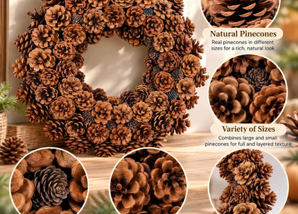 Huashen 18 Inch Fall Wreath for Front Door Full Artificial Pinecone Wreath