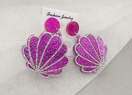 RUIZHEN Acrylic Sea Shell Nautical Sea Beach Stud Earrings Summer Beach Earrings for Women (purple)