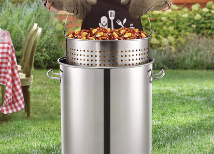 ARC 64 QT Stainless Steel Seafood Boil Pot with Basket and Two Brown Paper
