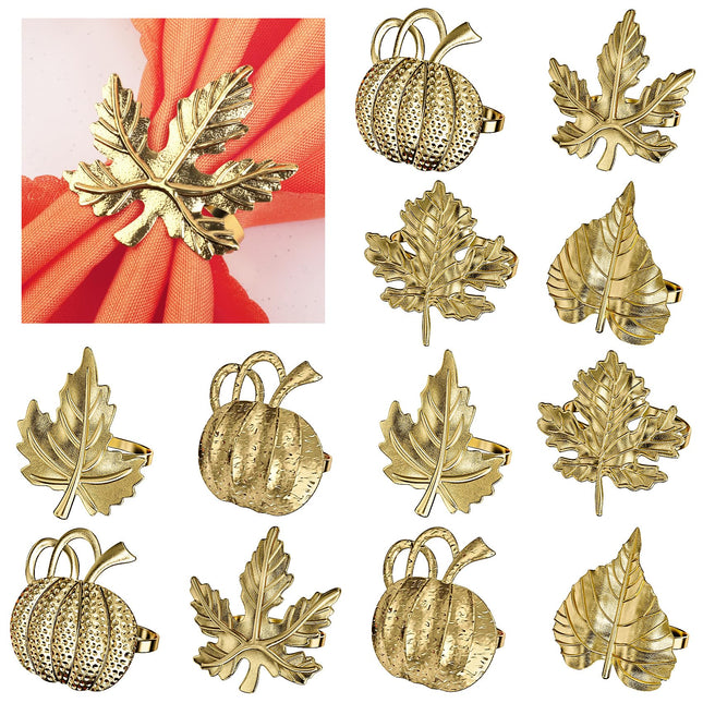 Thanksgiving Napkin Rings Set of 12, Maple Leaf Pumpkin Fall Napkin Rings