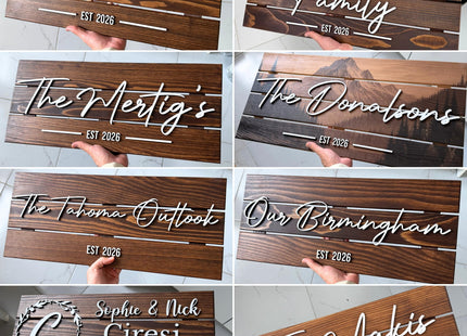 Personalized 3D Rustic Lakeside Cabin Sign - Custom Wood Last Name & Established Date Sign | Farmhouse Lake Decor Wedding Gift | Fisher & Outdoors Theme 28x13" (Large)