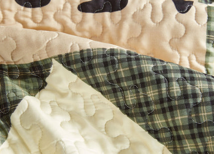 Virah Bella Bear Star 2 Piece Twin Quilt Bedding Set, Rustic Cabin Forest Plaid Country Comforter with 1 Matching Standard Pillow Sham, Soft Lightweight Bedspread for All Season Comfort, Sage Green