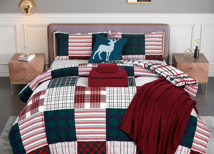 Elegant Comfort Silky Soft 8-Piece Cabin Lodge Bed-in-a-Bag Comforter Set, Includes 4pc Smart Sheet Set, Comforter, Decorative Pillow, Matching Pillowcases and Shams - Twin/Twin XL, Burgundy