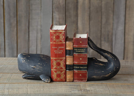 Creative Co-Op Decorative Distressed Resin Whale Bookends, Black