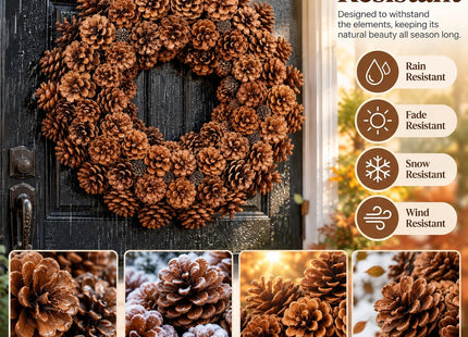 Huashen 18 Inch Fall Wreath for Front Door Full Artificial Pinecone Wreath
