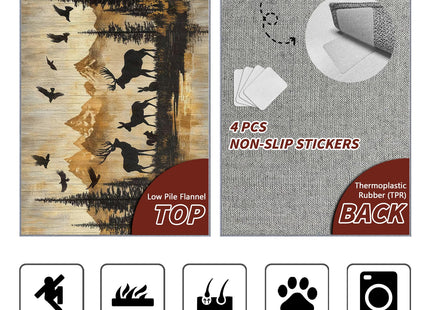 Yoozitrees Wildlife Rugs for Cabin - Wildlife Rug, 8x10 Rug, Deer Moose Wild Animal Silhouette Area Rug, Rustic Wood Print Carpet, Washable & Non Slip & Soft Large Rugs, Wildlife Home Decor