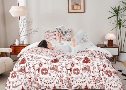 Merry Christmas Duvet Cover Set Full Size,Xmas Tree Snowman Elk Comforter Cover Rustic Cabin Bedding Set 3Pcs for Kids Teens Girls Boys Bedroom Decor Sketch Red Beige Quilt Cover,2 Pillowcases