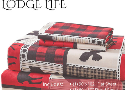 Virah Bella 4-Piece Queen-Size Bed Sheet Set - Lodge Life - Lodge Themed Bedding Red, Black