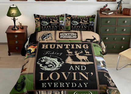 Feelyou Big Pike Fish Bedding Set Toddler Size Deer Comforter Set for Kids Boys Girls Fish and Hunt Duvet Set Antlers Fish Fishing Rod Inner Fill Comforter 1 Comforter Set with 1 Pillowcase