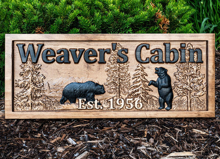 Personalized Wood Family Name Sign | Black Bear Home Decor | Cabin Gift