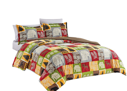 Chezmoi Collection 3-Piece Wilderness Forest Wildlife Moose Bear Microfiber Printed Comforter Set, King Size