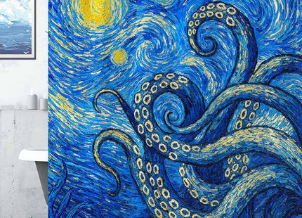 Yeoiat Artistic Octopus Shower Curtain Set Starry Ocean Print Waterproof Bathroom Shower Curtain Mysterious Marine Life Art Home Decor 72x72 Inch