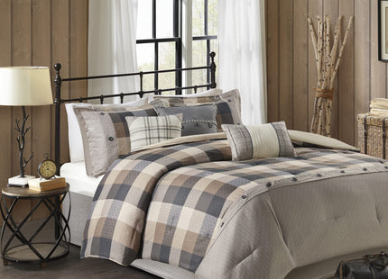 Madison Park Cabin Lodge Plaid Herringbone Comforter Set, 7PC Cal King