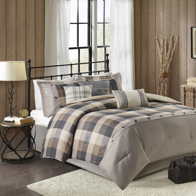 Madison Park Cabin Lodge Plaid Herringbone Comforter Set, 7PC Cal King