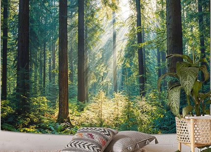 Kanuyee Sunlit Forest Landscape Tapestry, Tranquil Nature Wall Hanging for Room Decor, Peaceful Greenery Home Decor 60L x 44W