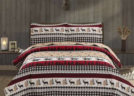 ARL HOME Rustic King Size Quilt Set - Red Buffalo Plaid Patchwork, Lightweight, Reversible Bedspread & Coverlet, Perfect for Lodge & Cabin Bedding