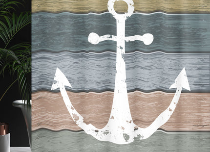 Ambesonne Anchor Shower Curtain, Timeworn Marine Pattern and Grunge Weathered Wooden Planks Rustic Style Nautical, Cloth Fabric Bathroom Decor Set with Hooks, 69" W x 75" L, Khaki Teal