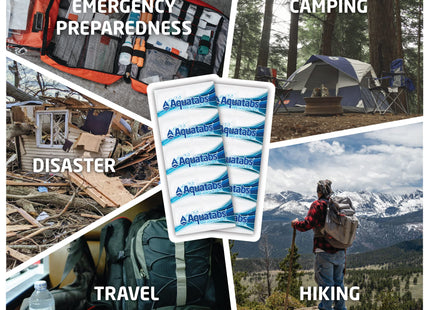 Aquatabs 49mg Water Purification Tablets (50 Pack). Water Filtration System for Hiking, Backpacking, Camping, Emergencies, Survival, and Home-Use. Easy to Use Treatment and Disinfection.