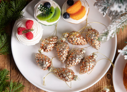 12 Pcs Christmas Pinecone Glass Hanging Ornaments, Xmas Tree Pinecone Decor