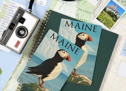 Maine, Puffin on Rock Scene (4x6 Birch Wood Postcards, 2-Pack Stationary, Rustic Home Wall Decor)