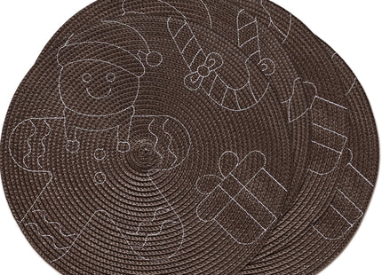 Feuille Round Christmas Placemats Set of 4,13.5 Inch Brown Gingerbread Man Placemats for Round Tables Winter Placemats Perfect for Indoor Christmas Decorations