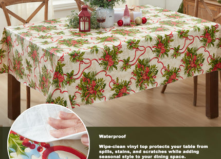Newbridge Christmas Holly Traditions 52 x 52 Inch Square Vinyl Tablecloth
