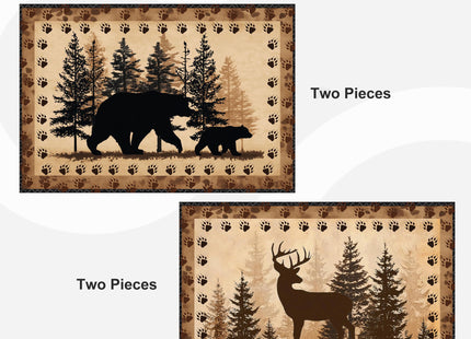 Bear and Deer Placemats Set of 4 Washable Table Place Mats for Dining Kitchen Party Decor