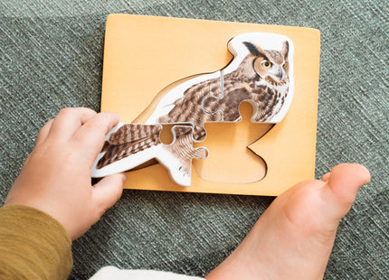 Wooden Montessori Animal Puzzles for Toddlers 2+ Years | Realistic Chunky Woodland Animal Shape Puzzle | Educational Learning Toy - Four-Piece Woodland Creature Puzzles