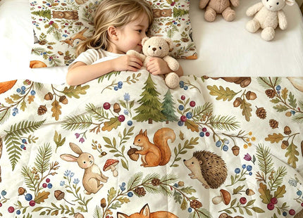 VTKON Woodland Animals Comforter Set Twin, 2Pcs Cute Fox Pattern Forest Creature Pattern Bedding for Girls, Soft Microfiber Duvet with 1 Comforter and 1 Pillowcase All Season