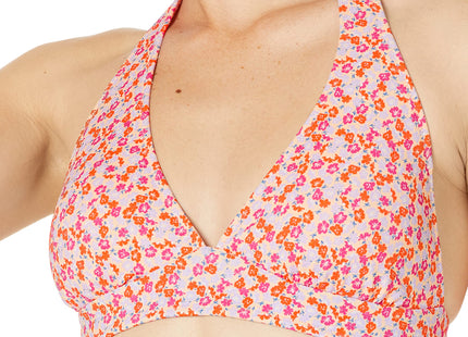 Amazon Essentials Women's Light-Support Padded Tie Halter Bikini Swimsuit Top (Available in Plus Size), Pale Peach Micro Floral, Medium
