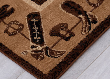 CHAMPION RUGS Lodge Cabin Country Western Theme Cowboy Boots Area Rug (3 Feet 10 Inch X 5 Feet 2 Inch)