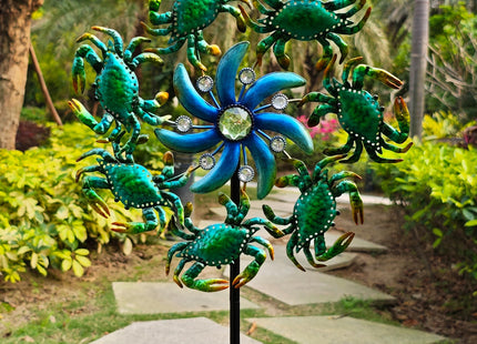 COOZZYHOUR 39" Crab Wind Spinners Metal Windmill Garden Stake,Ocean Theme Outdoor Wind Spinner,Wind Sculptures Yard Art Decorations for Patio,Lawn & Garden Decor