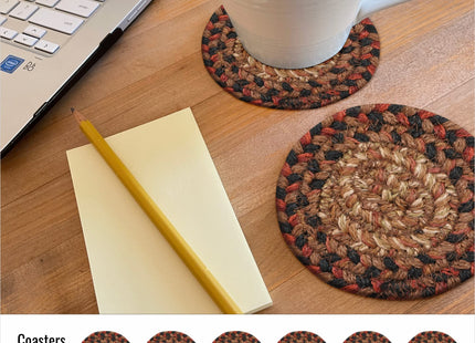 Homespice Gingerbread Braided Coasters for Country Decor, Round 4" Set of 6